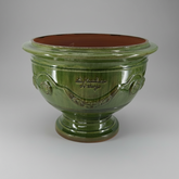 Nagy méretű, tradiconális mázas, zöld színű, anduze kerámia kaspótál